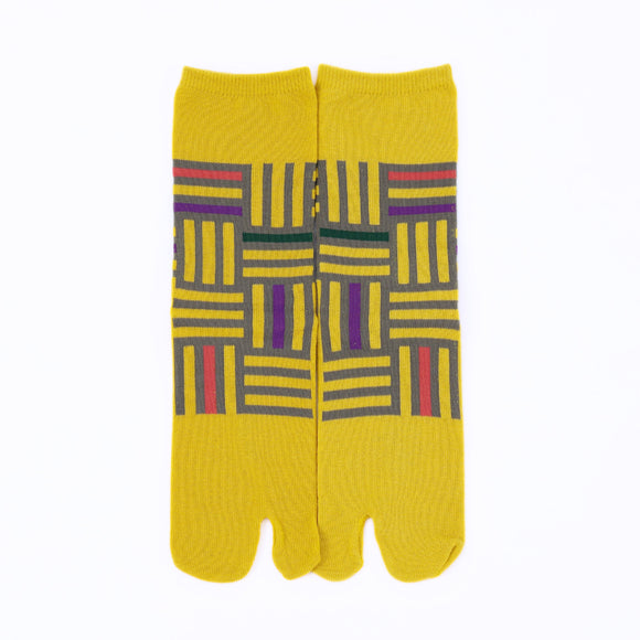 Front view of long yellow Tabi Socks " Sankuzushi "