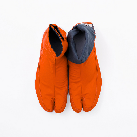 Top view of orange Tabi Shoes " RAIN "