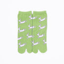 Front view of long green Tabi Socks " Shika Origami "– children's size
