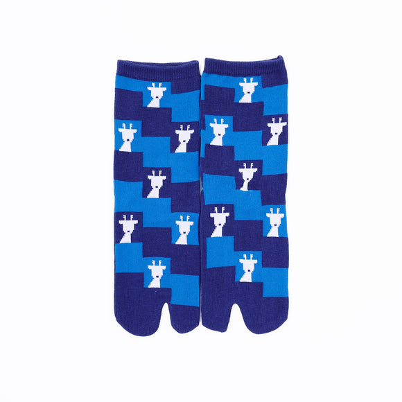 Front view of long blue Tabi Socks " Shika Nozoku "– children's size