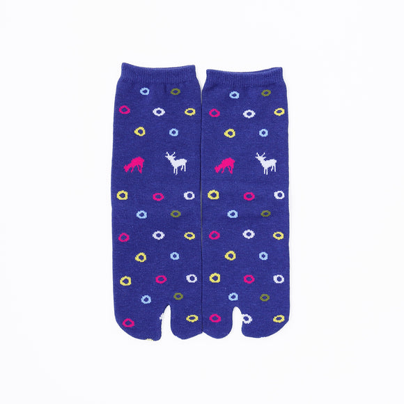 Front view of long blue Tabi Socks " Shika & Wa "– children's size