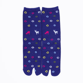 Front view of long blue Tabi Socks " Shika & Wa "
