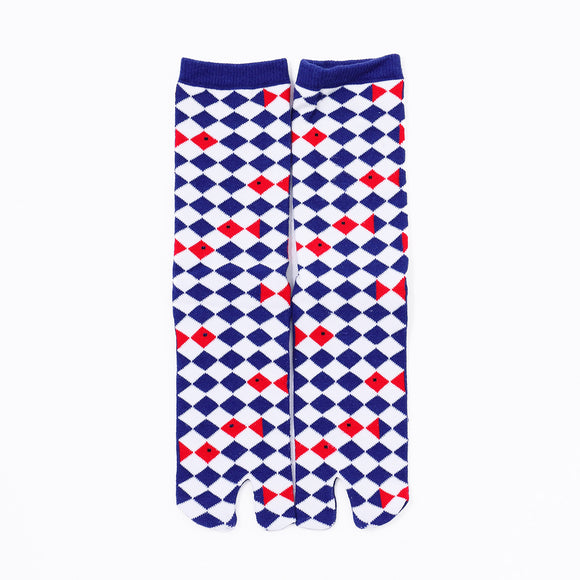 Front view of long blue Tabi Socks " Kingyo 2 "