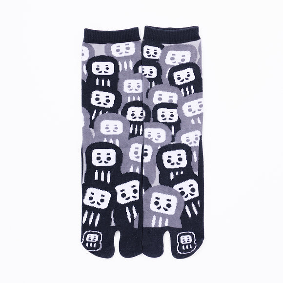 Front view of long black Tabi Socks " Daruma "