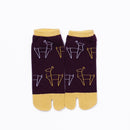 Front view of short purple Tabi Socks " Shika Origami "