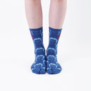 Person wearing long blue Tabi Socks " Kamakura Daibutsu ", front view